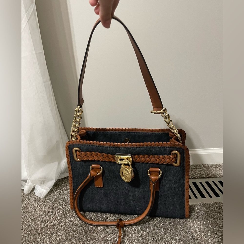 Michael Kors denim purse with gold chain handles